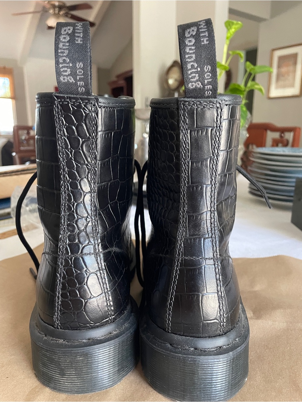Dr. Martens 1460 Black Croc-Embossed Lace-Up Combat Boots - Picture 2 of 12
